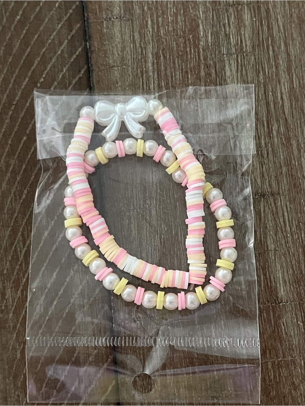 Kids Pink & Yellow Beaded Necklace and Bracelet Set